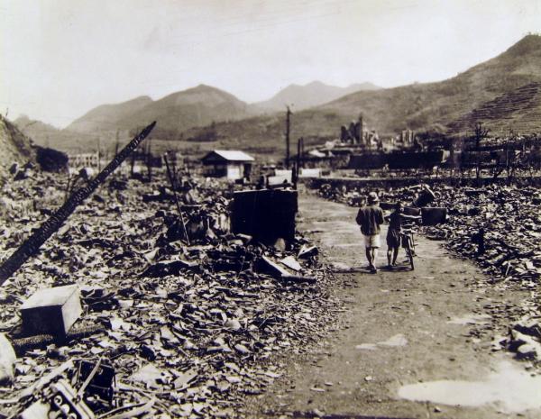 Destruction three years after nuclear bomb dropped on Nagasaki. 