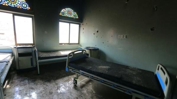 Burned beds from Saudi Arabia airstrike on hospital in Yemen.
