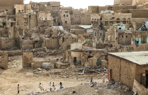 Massive destruction in Yemen from Saudi Arabia airstrikes, 2019.