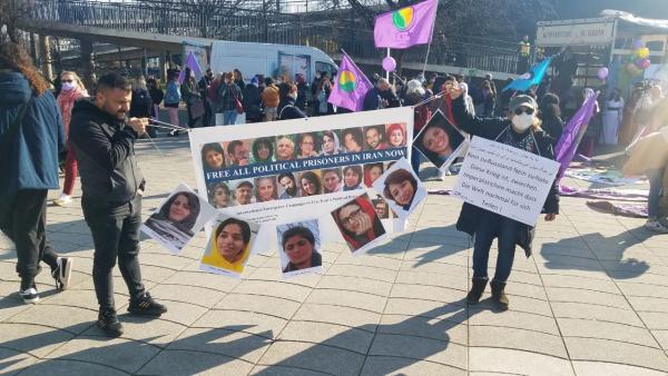 Dusseldorf, Germany, International Women's Day Banner: Free All Political Prisoners In Iran Now