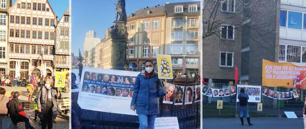 Frankfurt, Germany, International Women's Day collage to Free All Political Prisoners In Iran Now