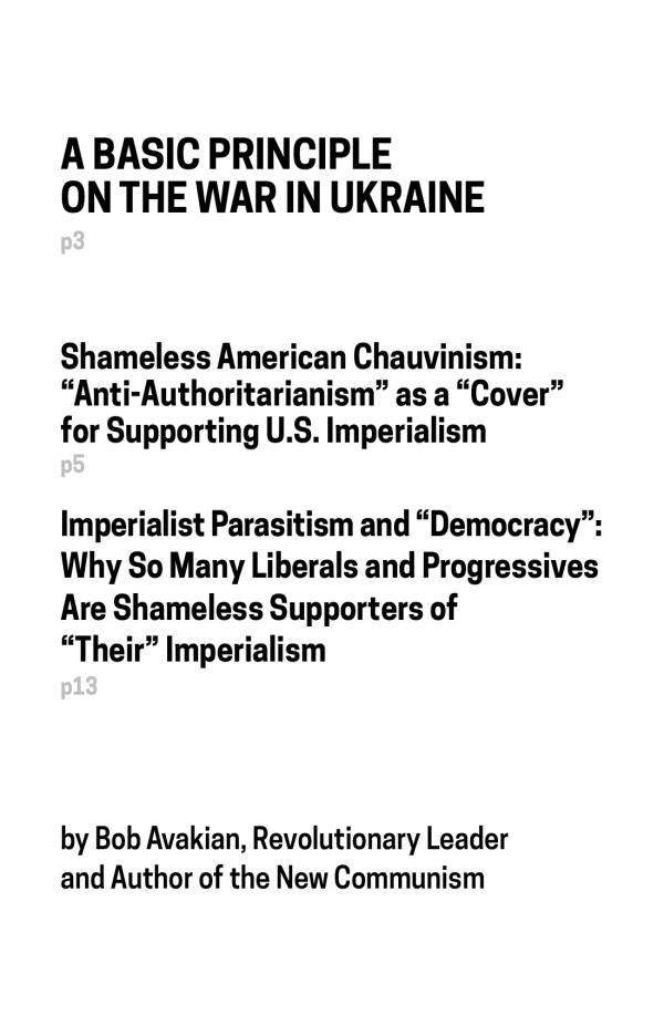 Cover to pamphlet of Bob Avakian on Ukraine. Three articles.