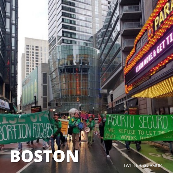 Two large green banners lead Boston march RiseUp4AbortionRights.