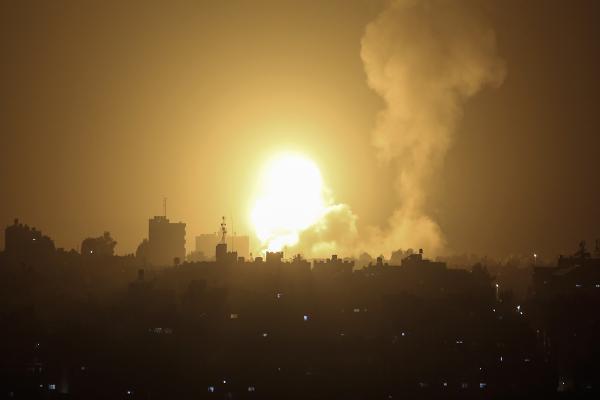 Explosion from Israeli airstrike on the Palestinian town of Khan Younis, in Gaza Strip, April 19, 2020.