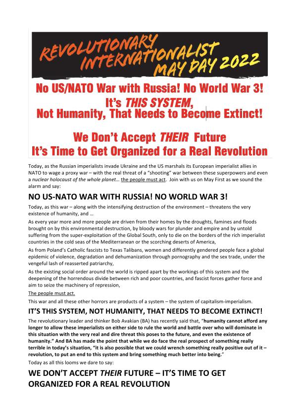 Revolutionary Communist Manifesto Group May Day 2022