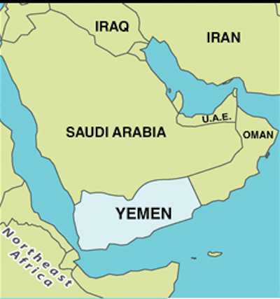 Map of Yemen and Saudi Arabia