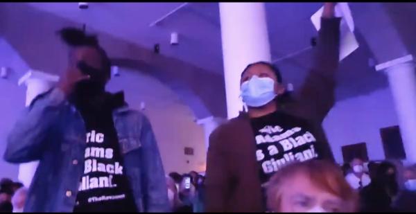 Protesters with shirts saying Eric Williams is a Black Giuliani