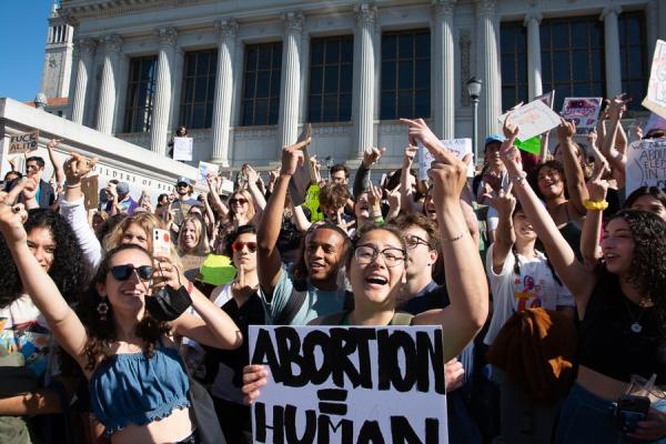 Berkeley students walk out for abortion rights just before final exams.