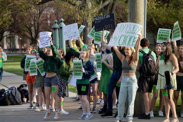 Students in Grosse Pointe South walk out for abortion rights.