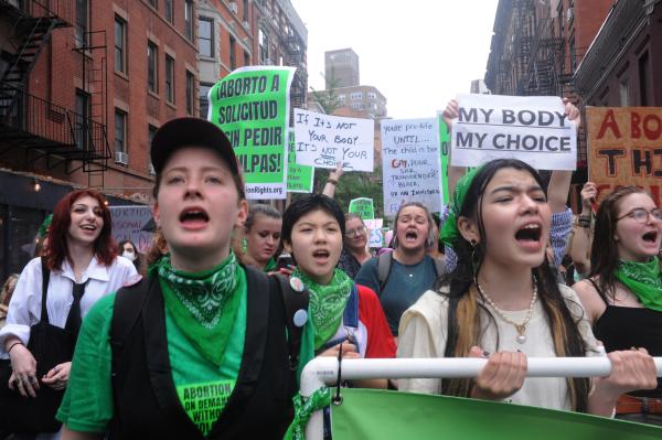 Young people chant for abortion rights in the streets of NYC.