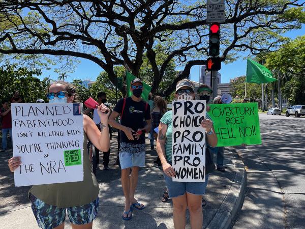Students in Honolulu walk out for abortion rights.
