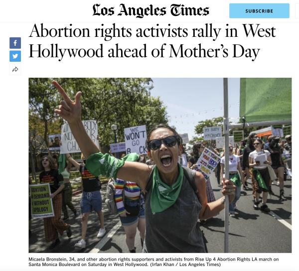 LA Times Abortion rights activists rally in West Hollywood ahead of Mother’s Day
