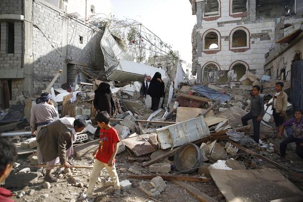 Destruction in Yemen from U.S.-backed Saudi Arabia airstrike in 2015.