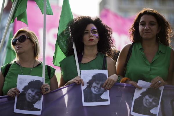 Women in Argentina protest acquittal of murderers of Lucia Perez.