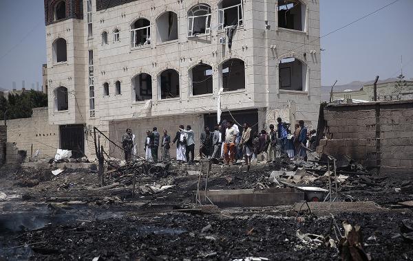 Saudi-led airstrike destroys Yemeni housing, killing at least seven, including women and children.