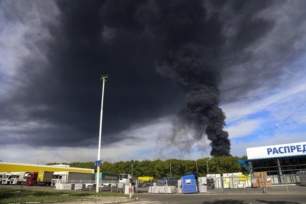 Ukraine: Smoke rises from. shelling of Russian controlled oil facility.