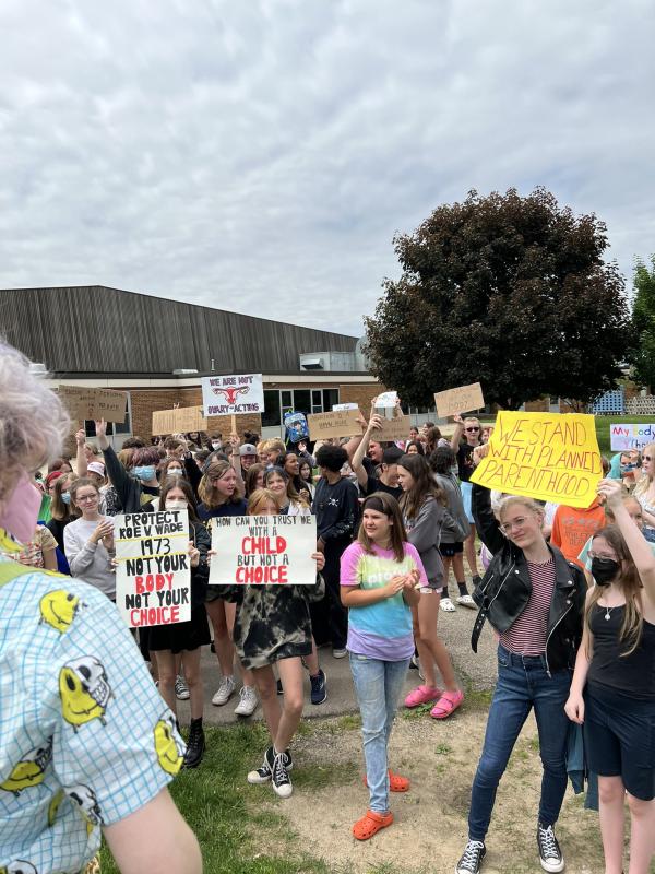 Saline, Michigan middle school students walk out for abortion rights.