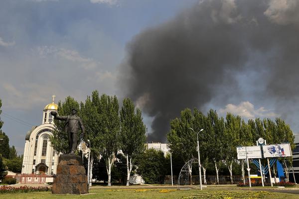 A house in Ukraine hit by rocket-fire