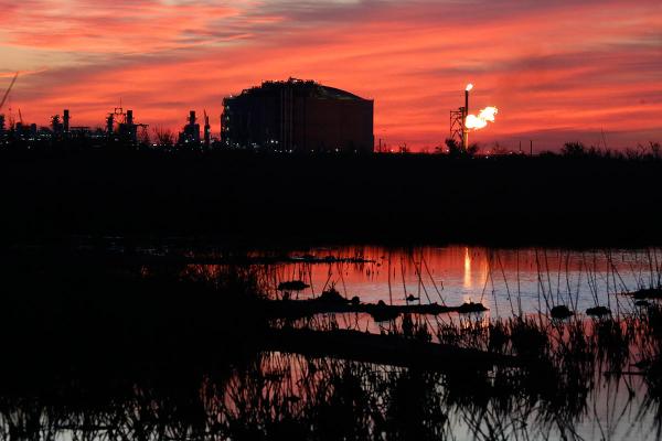 A flare burns at Venture Global new liquid gas facility in Louisiana