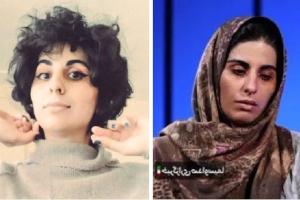 Left, Tehran university student Sepideh Rashno before she was arrested. Right, in detention with bruising on her face. Her condition and whereabouts are at this time unknown.