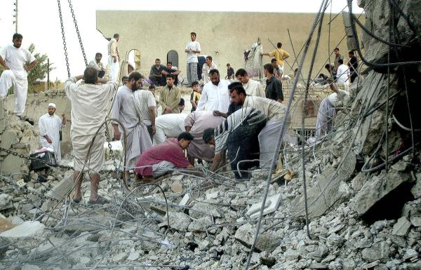 U.S. airstrike on Fallujah destroyed homes, and killed civilians, October 2004.