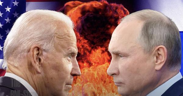 Biden and Putin with nuclear cloud in background