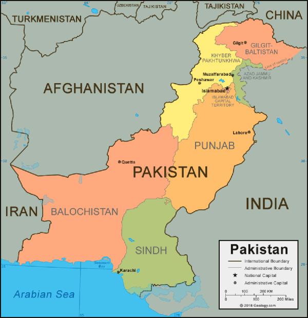 Map of Pakistan showing provinces.