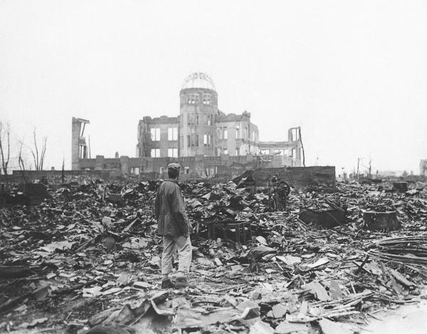 Hiroshima destruction after U.S. dropped atomic bomb, August 1945.