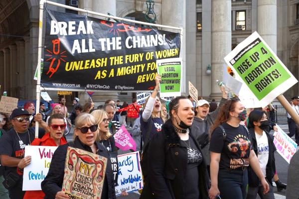 Break the Chains banner in women's march New York City, October 8, 2022.