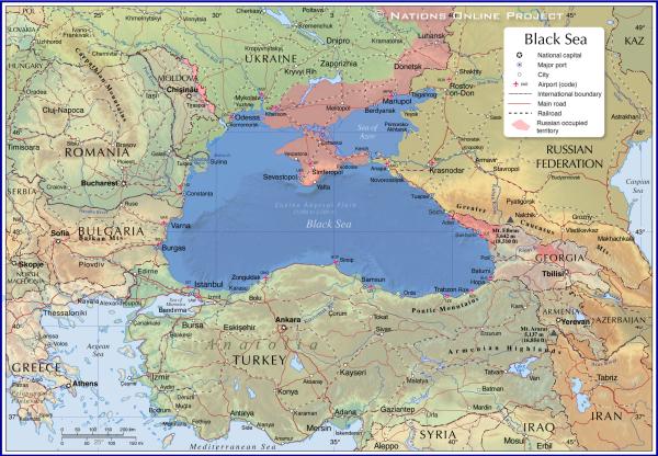 Map of the Black Sea and the countries surrounding it