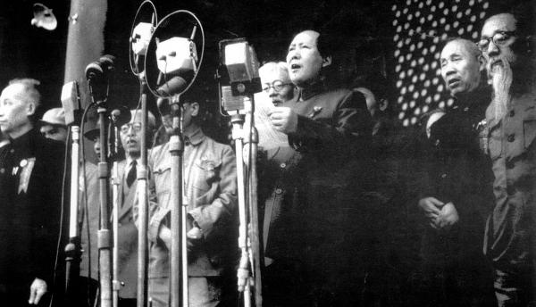 Mao proclaiming the establishment of the People's Republic of China in 1949.