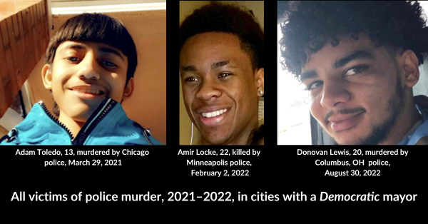 Three victims of police murder: Adam Toledo, Amir Locke, and Donovan Lewis.