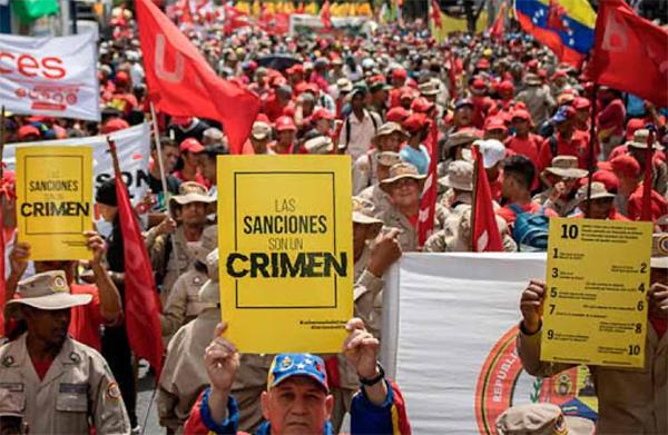 Venezuelans protest crippling sanctions on economy and necessities.