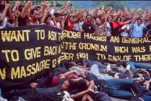 A 1998 demonstration re-enacts a massacre in East Timor.