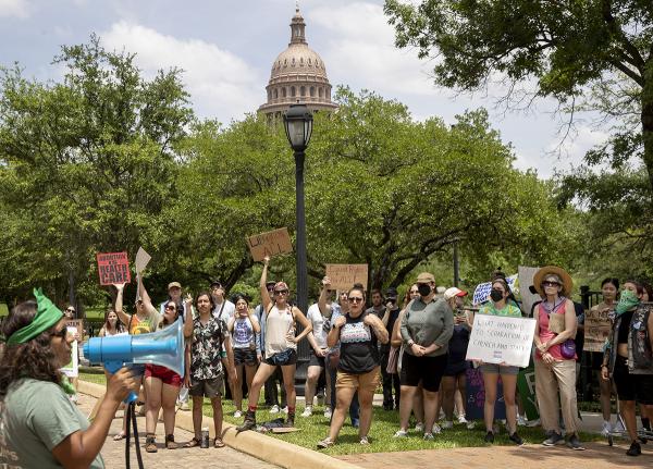 Coco Das, Rise Up 4 Abortion Rights, speaks at rally for abortion rights and the rights of trans people and minorities, Austin, Texas, May 11, 2022.