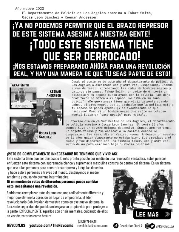From the Revolution Club, Los Angeles: New Year 2023 Murders by LAPD - Spanish