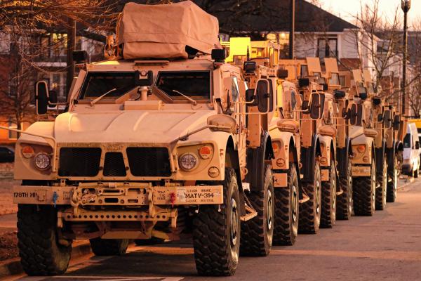 National Guard vehicles lined up