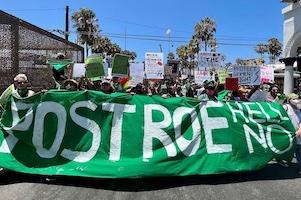 Protest banner: Post Roe Hell No
