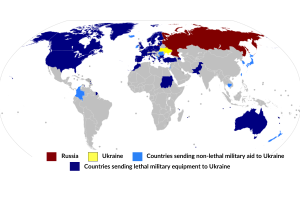 Map of countries that sent military aid to Ukraine in 2022.