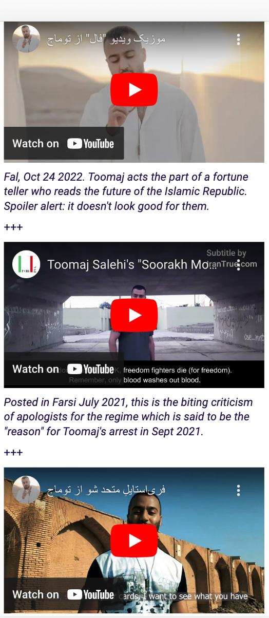 Video playlist from "Free Toomaj Salehi" page