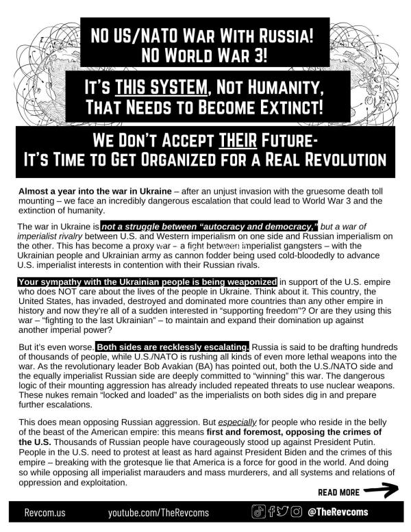 Leaflet, No US/NATO War with Russia! No World War 3!