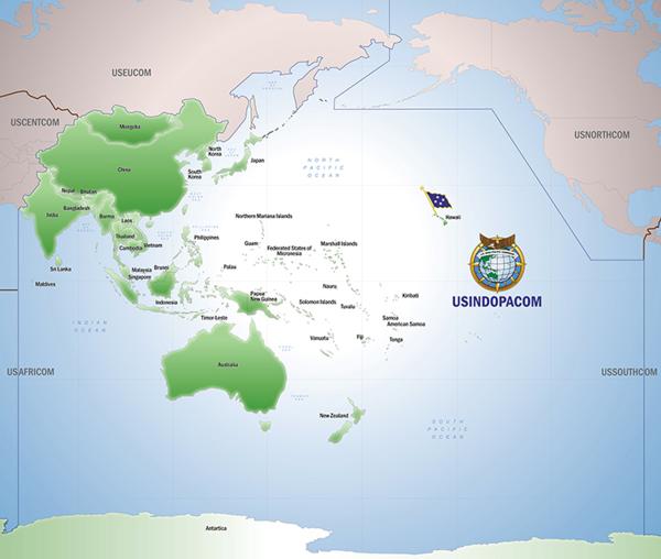 Map of Indo-Pacific showing Australia, India, China, Japan