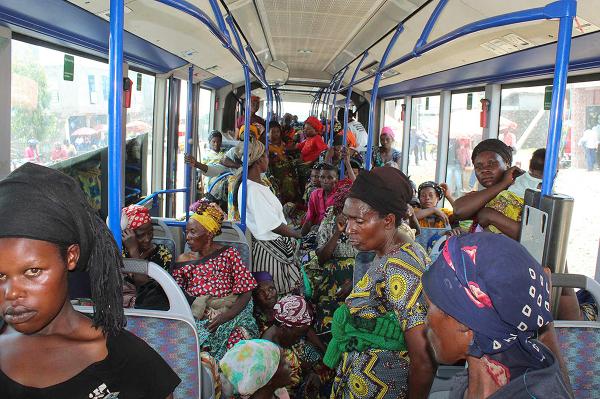 Democratic Republic of Congo, IWD 2023, women travel on a bus to celebration.