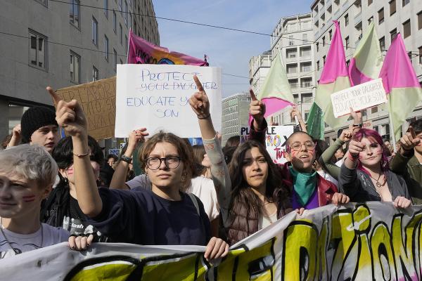 Milan, Italy, IWD 2023, students march.