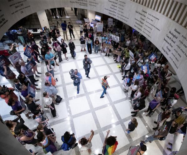 View from above of LGBT-rights protesters in the Flordia State Capitol