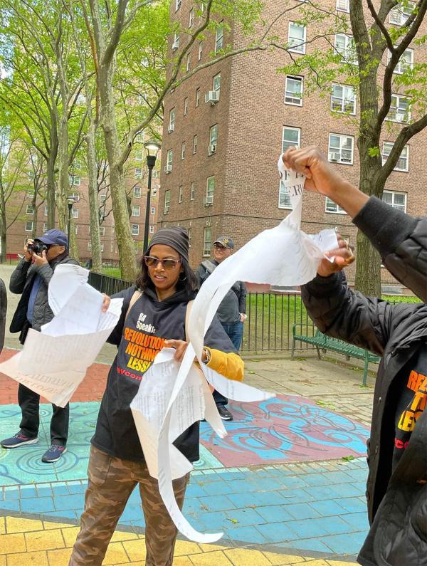 New York, May First, ripping up U.S. Constitution in the Harlem projects.