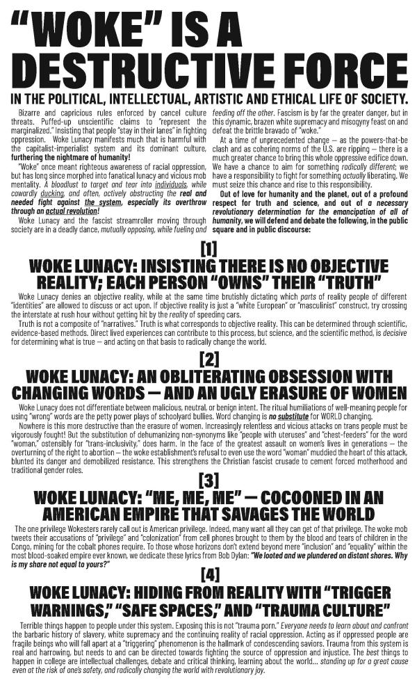 "Woke" is a Destructive Force - legal-sized flyer/national post-UCLA
