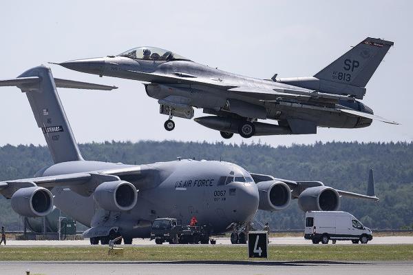 U.S. F-16 jets in Air Defender 2023 exercises, responding to simulated attack on a NATO member.