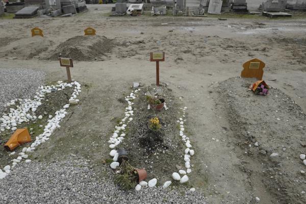 Graves of migrants who died in November 2021, trying to cross the English Channel.