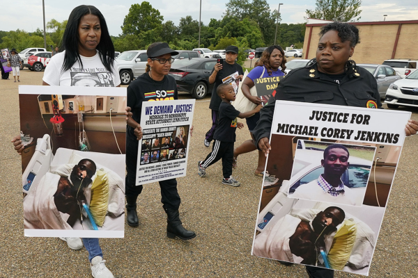 Protest on July 5 of the police torture of Michael Corey Jenkins in Braxton, Mississippi.